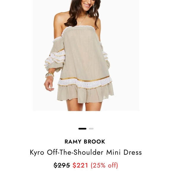 Ramy Brook Womens Mini Dress Beige Kyro Off Shoulder Ribbon Trim - Picture 2 of 5